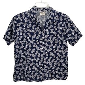 VTG Go Barefoot Womens S Hawaiian Pineapple Shirt Summer Beach Resort Boho Vacay